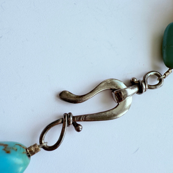 BIG Red Jade Turquoise Carnelian Quartz Hand Carved Sterling Silver 925 Necklace - Picture 6 of 8